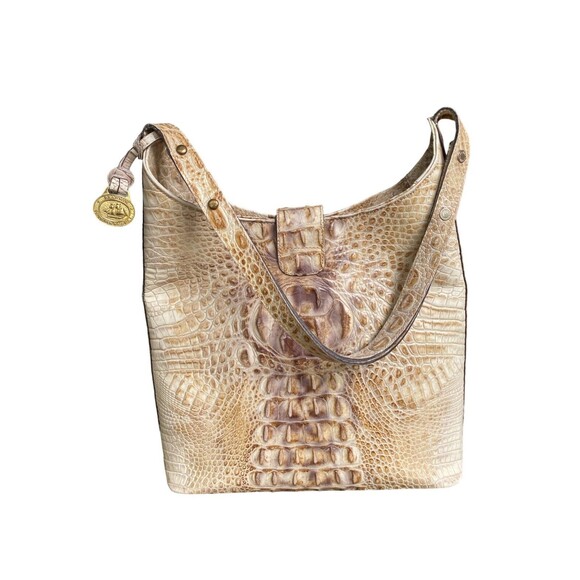 Brahmin Leather Croc Embossed Tabitha Shoulder Crossbody Bag Warm Tan Beige - Picture 12 of 12